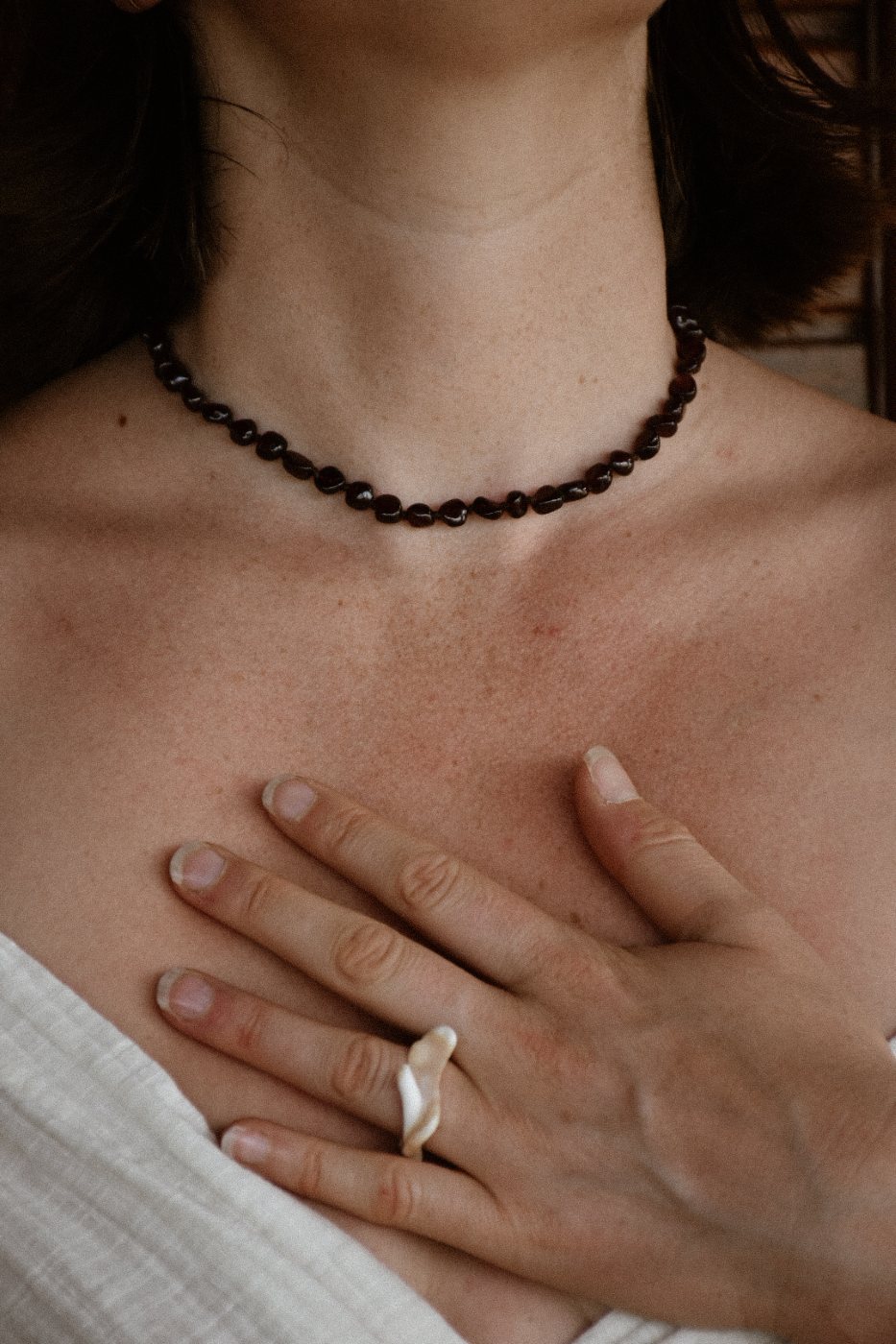 A close view of Hayley's Moontime necklace