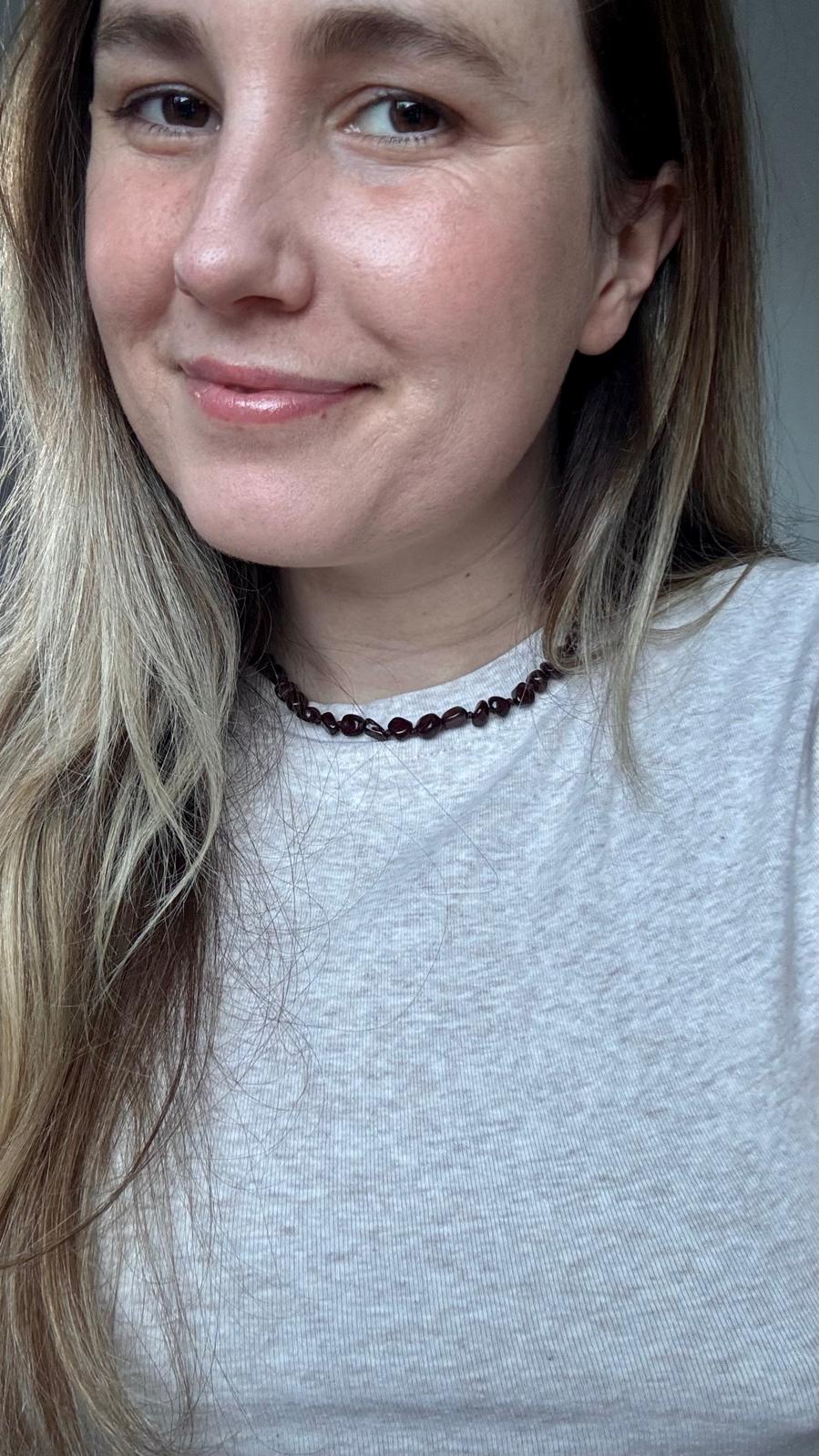 Kyla wearing her Moontime necklace