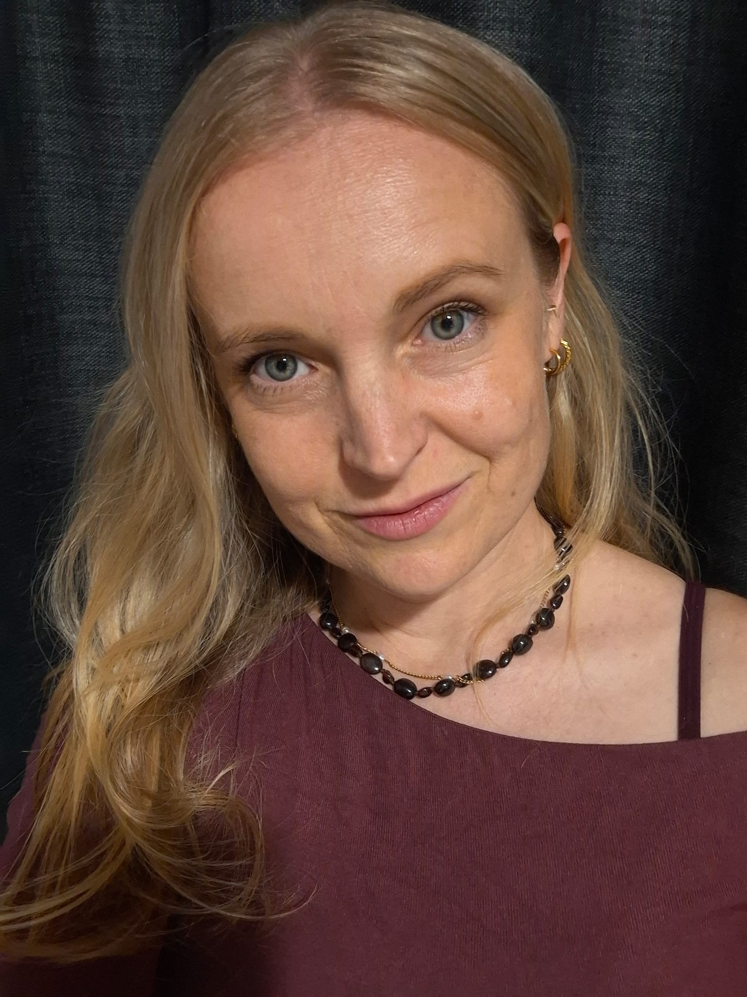 Meg wearing her Moontime necklace